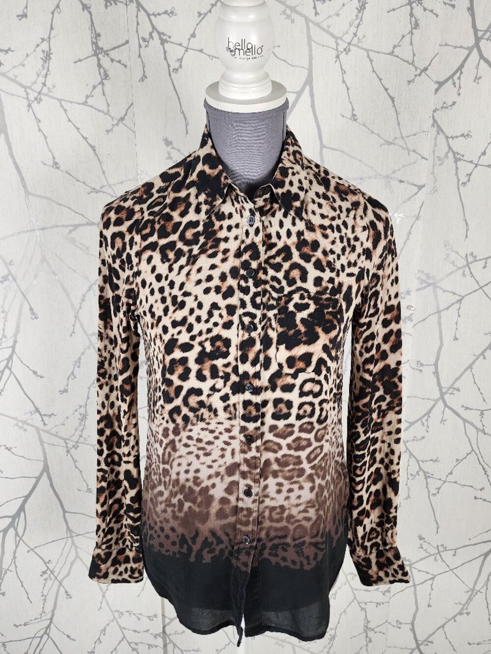 Joe Fresh Leopard Cheetah Print 100% Silk Button Front Blouse